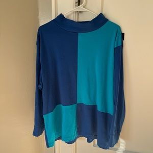 Vintage Third Generation Blue Color Blocked Mock Neck Long Sleeve, Vtg Sz XL